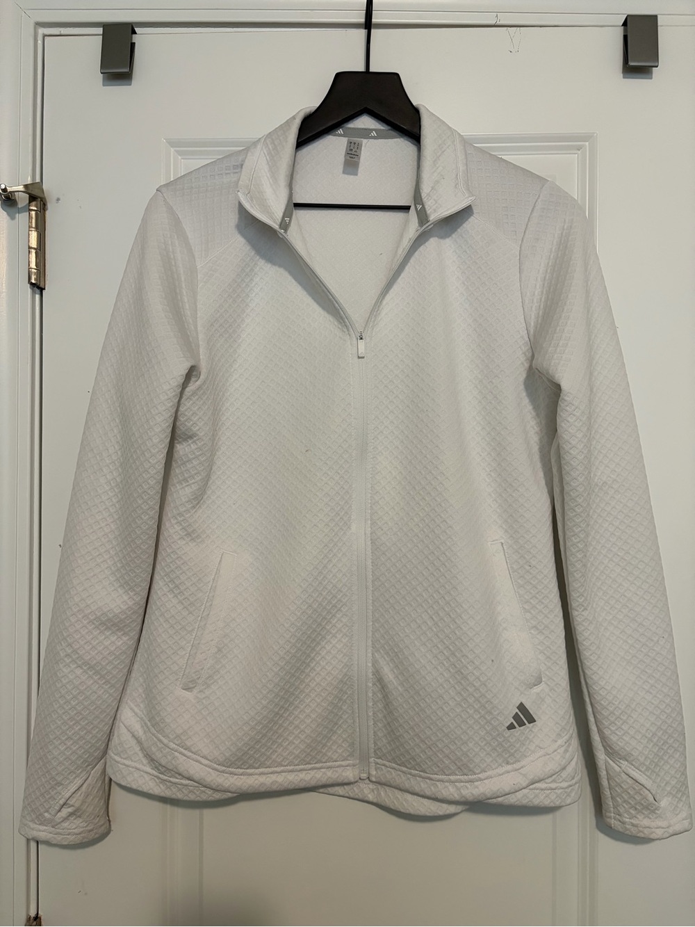 adidas White Quilted Full-Zip Bomber Jacket